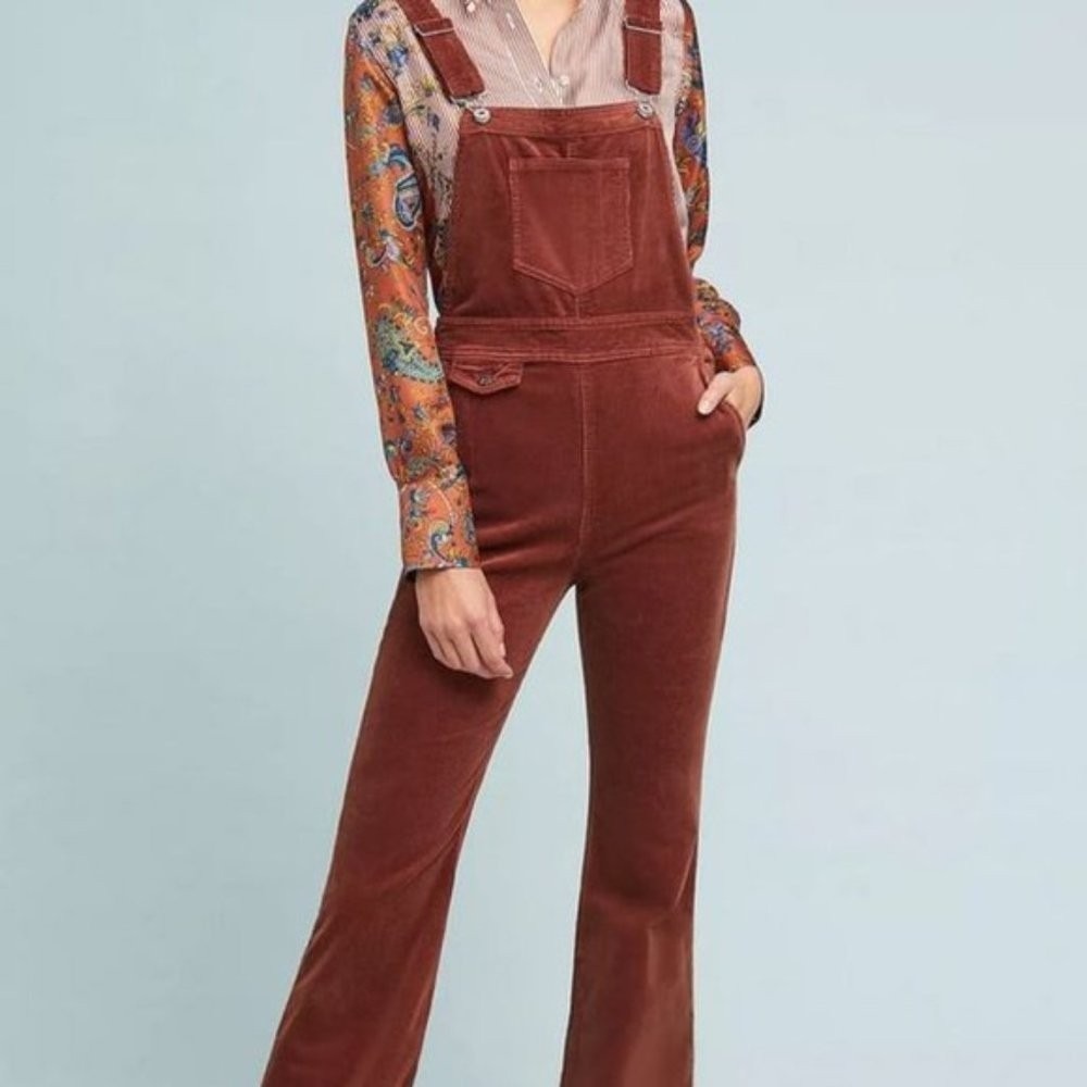 Pilcro and the Letterpress Corduroy Overall Women's Burgundy Flared Jumpsuit 27